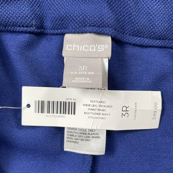 Chico’s Pants Womens 3R US 16 Nocturne Navy Textured Wide Leg Trouser Grommet - Picture 5 of 16